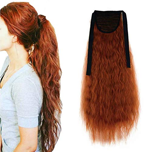 iLUU 22" Extensiones de cabello de cola de caballo envueltas en ondas de maíz largas 90g Postizo sintético #119 Cobre Naranja Rojo Moda Clip de amarre en piezas de cabello para cosplay