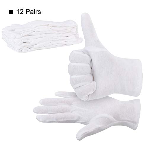 Incutex 12 pares de guantes de tela de algodón, blancos, tamaño: M