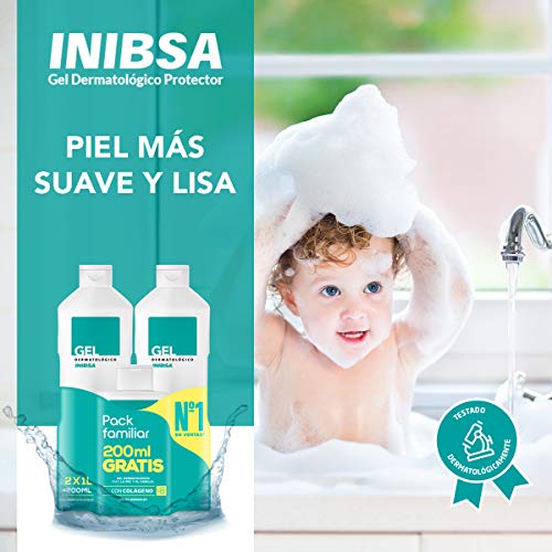 INIBSA - Gel De Ducha Para El Cuidado De La Piel Y El Cabello, Ahorro Pack Dermatológico 2xl + Gel 200ml