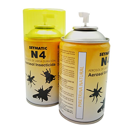 Insecticida Profesional Seymatic N4, con Piretrinas Naturales. Repele y mata fulminantemente Moscas, Mosquitos y cualquier insecto volador. Aroma suave. Pack de 6 insecticidas