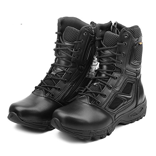 IODSON Zapatos de Hombre Botas/Botas de Combate/Botas Tácticas Ultra-Ligero Antideslizante Tela de Cuero Verdadero Transpirable JR-631 (46 EU, Negro)