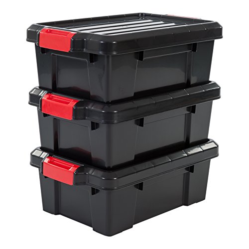 Iris Ohyama 135733 sk-130 Power Box Set de 3 cajas de almacenamiento de plástico negro 46 x 29.7 x 16 cm