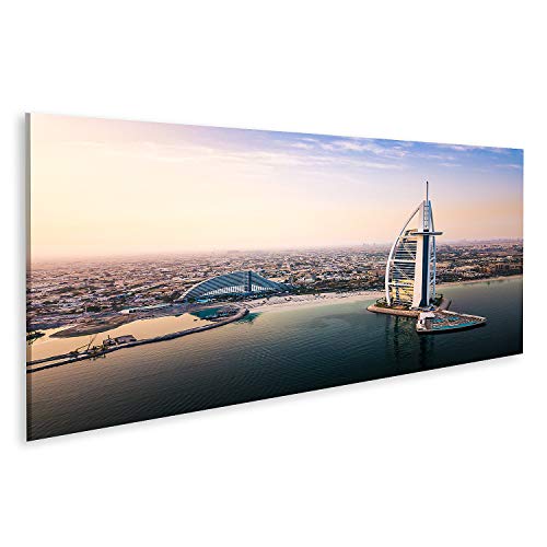 islandburner Cuadro en Lienzo Dubai Waterfront Skyline y Burj Al Arab Hotel de Lujo al Amanecer Cuadros Modernos Decoracion Impresión Salon