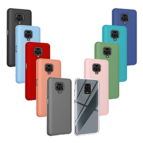 Iuveruln - 10x Funda para Xiaomi Redmi Note 9S/Note 9 Pro/Note 9 Pro MAX, Carcasa de Silicona TPU Suave y Lisa, Ultra-Thin and Drop-Resistant Case（Transparente + 9 Colores）