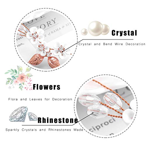 IYOU diadema nupcial con diseño de flores y perlas vides de pelo de hojas accesorios para el cabello de novia para mujeres y niñas (oro rosa)