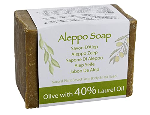 Jabón natural de Alepo tradicional y genuino, hecho a mano con aceite de oliva y aceite de laurel al 40% 200g
