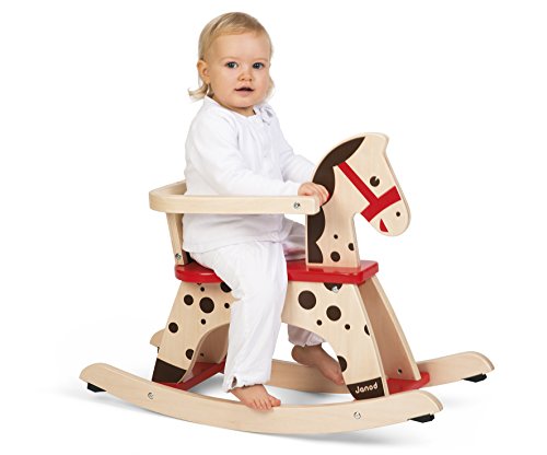 Janod - J05984 - Balancín con diseño de caballo Caramel de color marrón y rojo para aprendizaje del equilibrio para niños a partir de 1 año