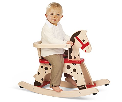 Janod - J05984 - Balancín con diseño de caballo Caramel de color marrón y rojo para aprendizaje del equilibrio para niños a partir de 1 año