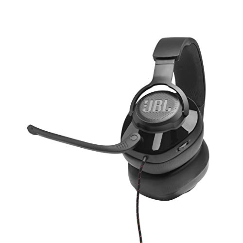 JBL Quantum 200 Auriculares para gamers con sonido QuantumSOUND y micrófono, con un diseño llamativo, compatible con múltiples plataformas, en negro