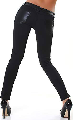 Jela London Pantalones de piel sintética para mujer, aspecto de piel, brillante, cintura baja, ajustados Negro 38-40