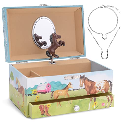 Jewelkeeper - Caja Musical de caballo y juego de joyas de niñitas - 3 regalos de caballo para niñas