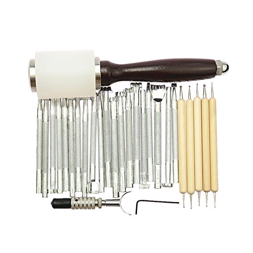 jianyana 27 unids/set manual de cuero tallado sello martillo repujado biselador herramientas kit