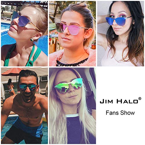 JIM HALO Gafas de Sol Sin Montura Una Pieza de Espejo Reflexivo Anteojos Para Hombre Mujer(Negro Mate/Azul Espejo)
