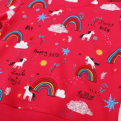 JinBei Sudadera Niña Manga Larga Camiseta con Algodón Casual Top Chandal Unicornio Rosa Roja Caballo Arcoíris Estrellas Impresión de Pull-Over Otoño Ropa Invierno Cuello Redondo Jersey 5-6 Años