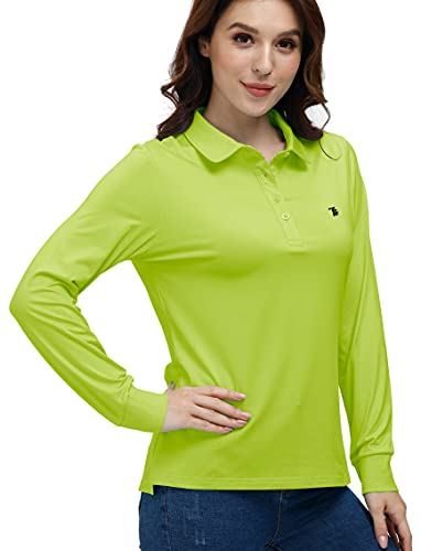 JINSHI Mujer Polo de Manga Larga Cálida Camiseta de Golf con Botones Verde S
