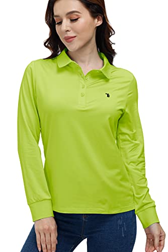 JINSHI Mujer Polo de Manga Larga Cálida Camiseta de Golf con Botones Verde S