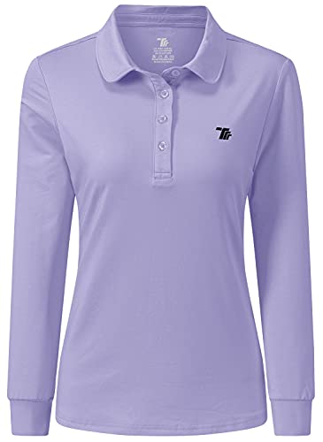 JINSHI Mujer Polo de Manga Larga Cálida Camiseta de Golf con Botones Violeta Claro XXL