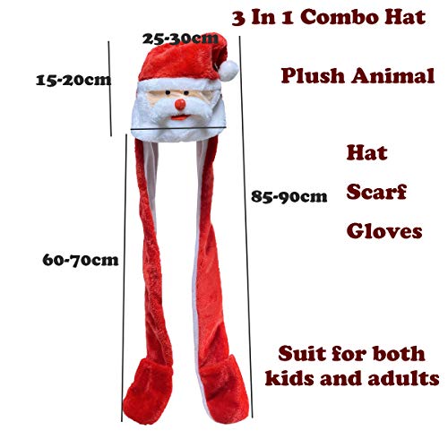 JK Home Conjunto de gorro, guantes y bufanda, diseño de dibujos animados de forro polar 3 en 1, gorros de animales, bufanda, guantes con bolsillos, sudadera con capucha y orejeras