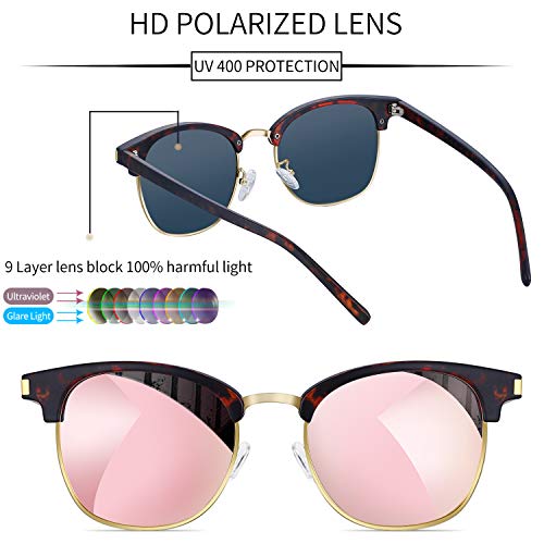 Joopin Gafas de Sol Polarizadas Hombre Media Montura con Protección UV400 Clásicas Retro Gafas para Hombre y Mujer Rosa