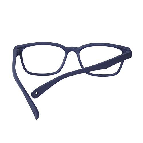 JoXiGo - Gafas para niños sin graduación, filtro de luz azul, bloqueo UV, montura TR90 con correa ajustable y funda azul oscuro S