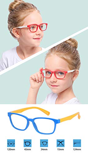 JoXiGo - Gafas para niños sin graduación, filtro de luz azul, bloqueo UV, montura TR90 con correa ajustable y funda azul oscuro S