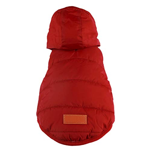JoyDaog - Sudadera con capucha para perro con forro polar cálido en invierno, chaqueta con capucha para perros pequeños, color rojo, talla S