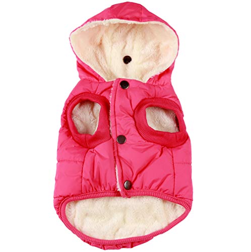 JoyDaog - Sudadera con capucha para perro con forro polar cálido en invierno, chaqueta con capucha para perros pequeños, color rosa, talla S