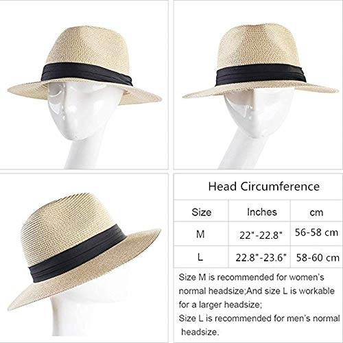 JSJJAUJ Sombrero para el Sol Sombrero de Panamá Sombrero de Verano Sombreros para Mujer Hombre de Playa Hombre de Paja para Hombres Protección UV (Color : New Beige Hat, Size : L)