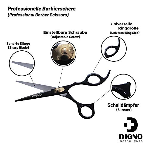 Juego de tijeras profesionales DIGNO (tijeras de peluquería y adelgazamiento) Juego de tijeras de corte de pelo de acero inoxidable con navaja y peine tornillo de sujeción ajustable.