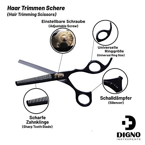 Juego de tijeras profesionales DIGNO (tijeras de peluquería y adelgazamiento) Juego de tijeras de corte de pelo de acero inoxidable con navaja y peine tornillo de sujeción ajustable.