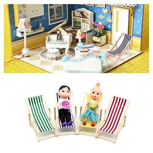 JZK 4 x Miniatura Playa de Madera Plegable Silla casa de muñecas Juguetes para Dollhouse Muebles Jardin Interior Accesorios
