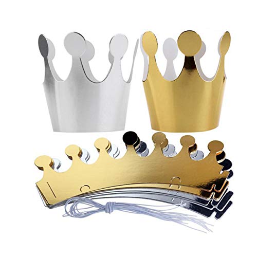 JZK 5 x Dorado + 5 x Plata, Corona Papel Sombrero Princesa niños príncipe Corona Fiesta favores Accesorios decoración Fiestas cumpleaños