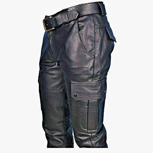 keepmore Pantalones Cargo Cargo de Cuero para Hombres Pantalones de Negocios Pantalones de Cuero Biker