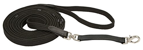 KERBL 321496 - Correa para dar cuerda con anilla giratoria y trabones de cuero, 8 m de longitud, color negro