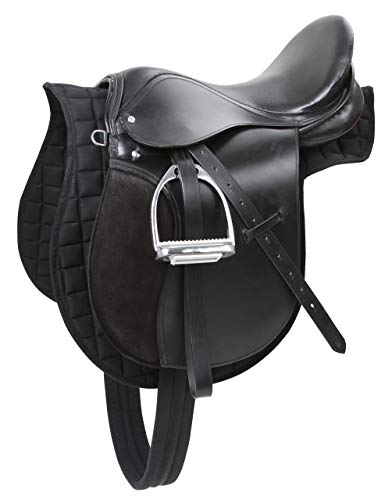 Kerbl 32196 Juego de silla de montar Pony que incluye cinturón, manta, estribos y correas, negro