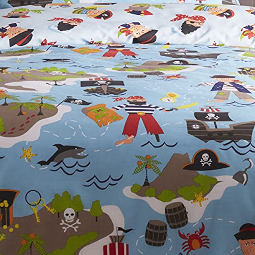 Kids' Club Bedding Map Treasure Children's Duvet Cover Set Reversible Kidz Club-Juego de Funda de edredón para Cama Individual, diseño de Mapa Pirata, Polialgodón, Multicolor, Suelto