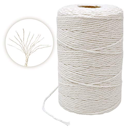 KINGLAKE Cuerda de algodón blanco de 200 m, 2 mm, hilo de cocina de algodón para tareas culinarias, proyectos de manualidades, aplicaciones de jardinería