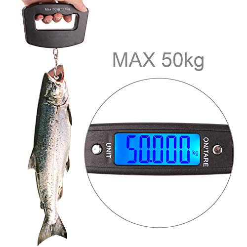 Kinstecks 110lb / 50kg Básculas de Pescado Retroiluminada LCD Balanza electrónica portátil Báscula de Pesca Digital Báscula Colgante para Caza Pesca Cocina Postal