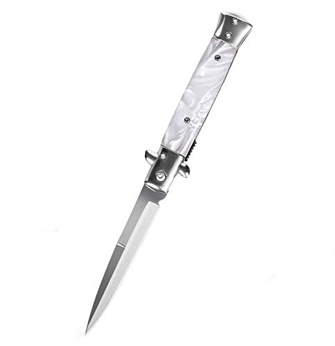 KISCHERS cuchillo plegable pequeño cuchillo extra afilado para exteriores con mango de madera de acero inoxidable cuchillo de bolsillo cuchillo de una mano con gancho para cinturón (Blanco)