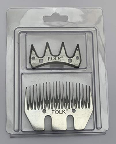 Kit de cuchilla y peine marca Folk, 20 dientes, 76 mm ancho para Esquilar Ovejas, cabras, caballos, mulos, perros (1)