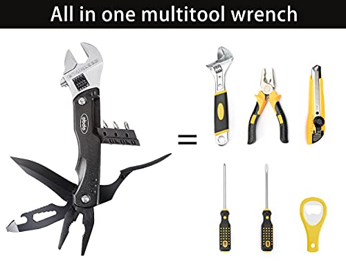 Kit de herramientas multifunción con llave inglesa ajustable, regalo para papá, 11 en 1, herramienta de emergencia con sierra de alicates, destornillador, abrebotellas