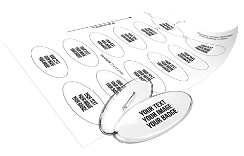 Kit para hacer tus propias chapas, con chapas ovaladas personalizables con imperdibles y tarjetas en blanco imprimibles en folios A4