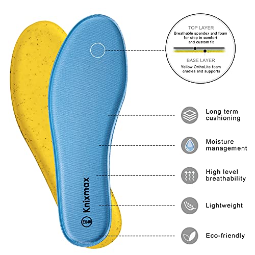 Knixmax Plantillas Memory Foam para Zapatos de Mujer y Hombre, Plantillas Confort Amortiguadoras Cómodas y Flexibles para Trabajo, Deportes, Caminar, Senderismo, EU41 Azul