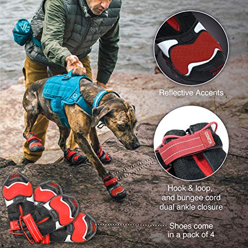 Kurgo Kurgo Blaze Cross botas para perro, zapatos para perros resistentes al agua, protectores de patas para todas las estaciones, botas de nieve reflectantes para perro, mediano, rojo/negro