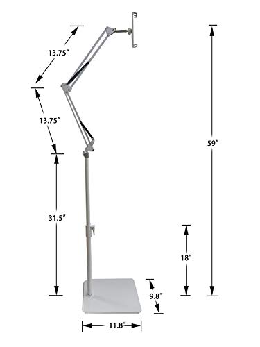 Kutatek Soporte de suelo ajustable en altura y ángulo para iPad, iPhone, soporte universal ajustable de 360 grados para dispositivos de 3.5 a 11 pulgadas, altura máxima de 59.8 pulgadas (blanco)