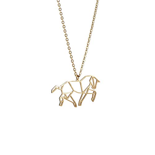 La Menagerie Caballo Oro, Joya de Origami & Collar geométrico Oro Mujer - Collar bañado en Oro 18 Quilates con diseño Animal Caballo - Joyería para niñas y Mujeres
