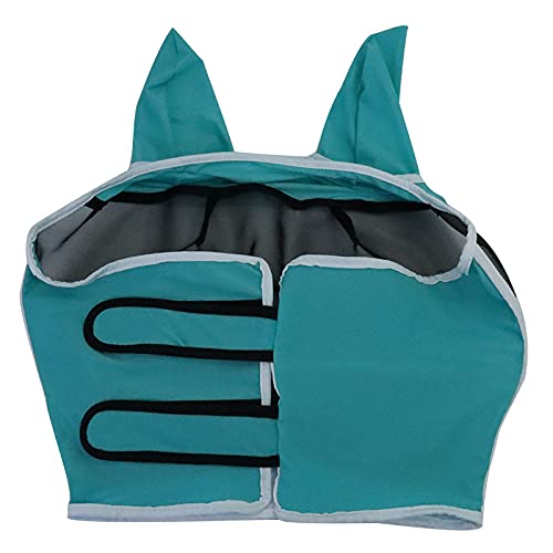LACKINGONE Máscara de Malla de Cabeza para Caballos Antimoscas Máscara de Caballo Protección con Orejas de Caballo Dos Colores (Azul)