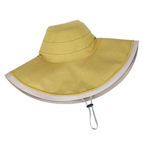 LACOFIA Sombreros de Sol para Mujer de ala Ancha Gorra de Playa para Mujer Viseras de Verano Plegables para Exteriores con Cuerda a Prueba de Viento Giallo