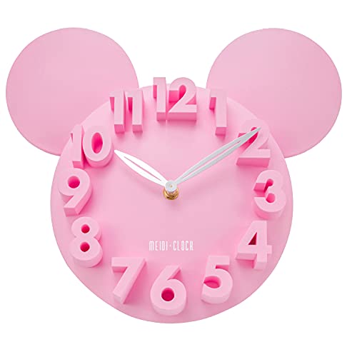 Lafocuse 32x28cm Reloj de Pared Mouse Rosa Infantil Silencioso Niños Habitacion Moderno 3D Números Reloj de Cuarzo Escuela Primaria Dormitorio