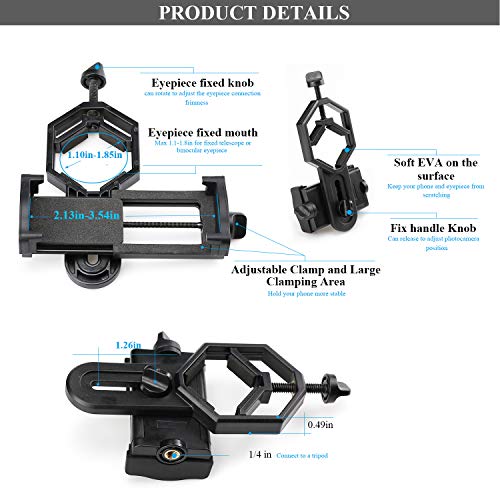 LAKWAR Adaptador de Teléfono Universal Giratorio de 360 °, Móvil Adaptador Soporte Mount para Prismáticos, Telescopio Terrestre y Telescopio Astronómico, para iPhone, Samsung, Moto, OnePlus